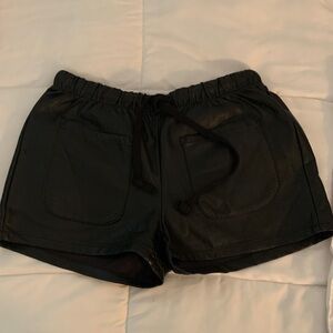 Black Faux Leather Drawstring Women's Shorts